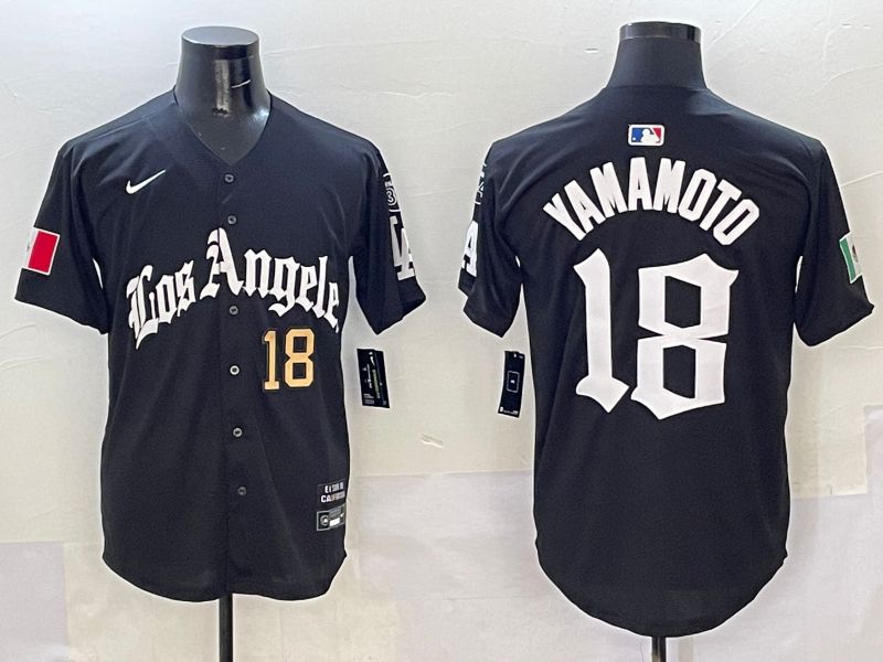 Men Los Angeles Dodgers #18 Yamamoto Black Five generations Joint Name 2025 Nike MLB Jersey style 4